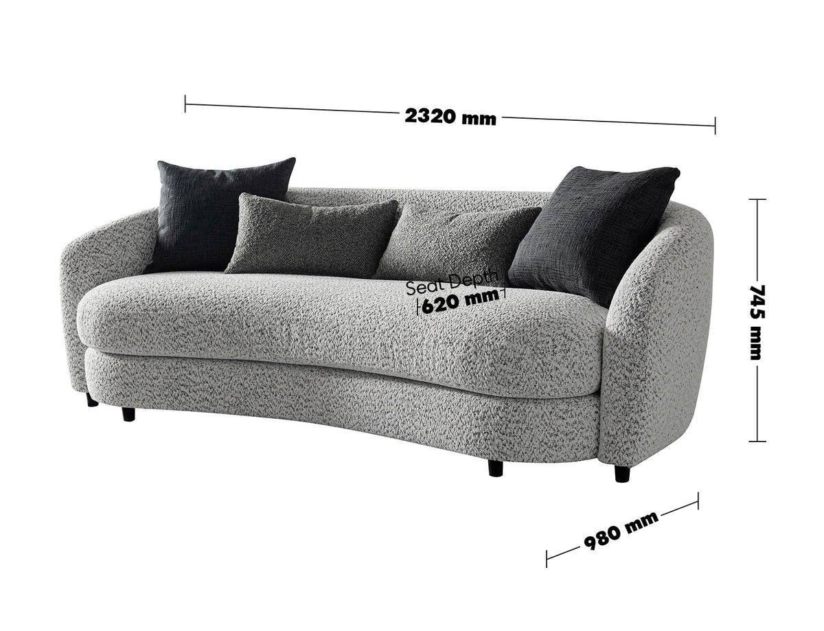 Cream Boucle Fabric 3 Seater Sofa NOVA Size Chart