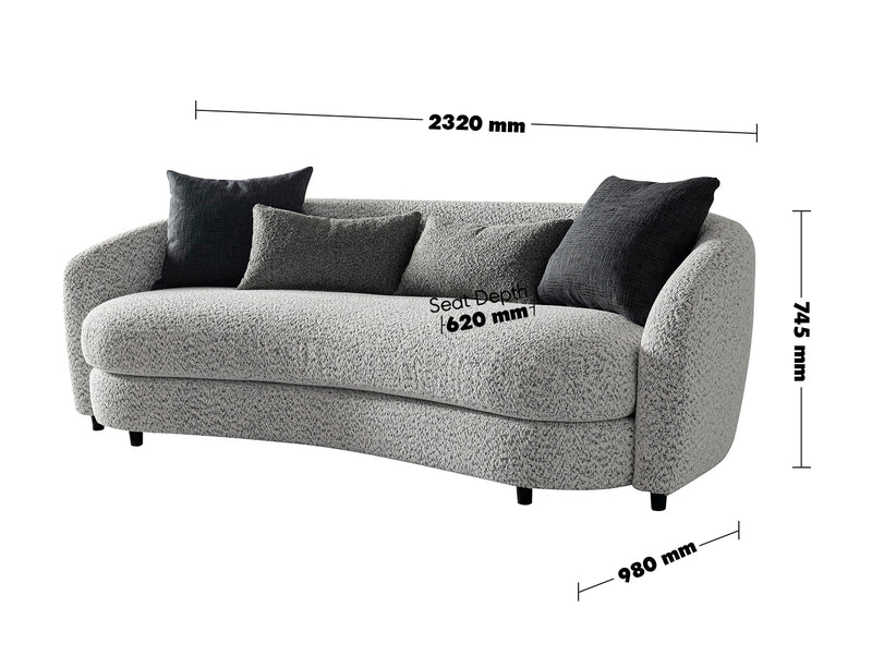 Cream Boucle Fabric 3 Seater Sofa NOVA Size Chart