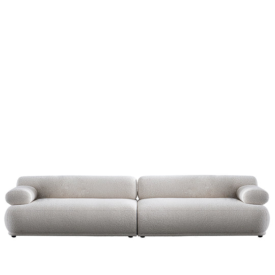 Cream boucle fabric 4 seater sofa mochi in white background.