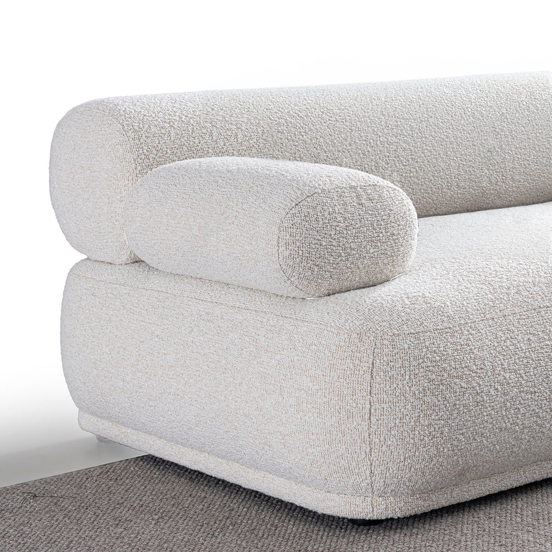 Cream boucle fabric 4 seater sofa mochi material variants.