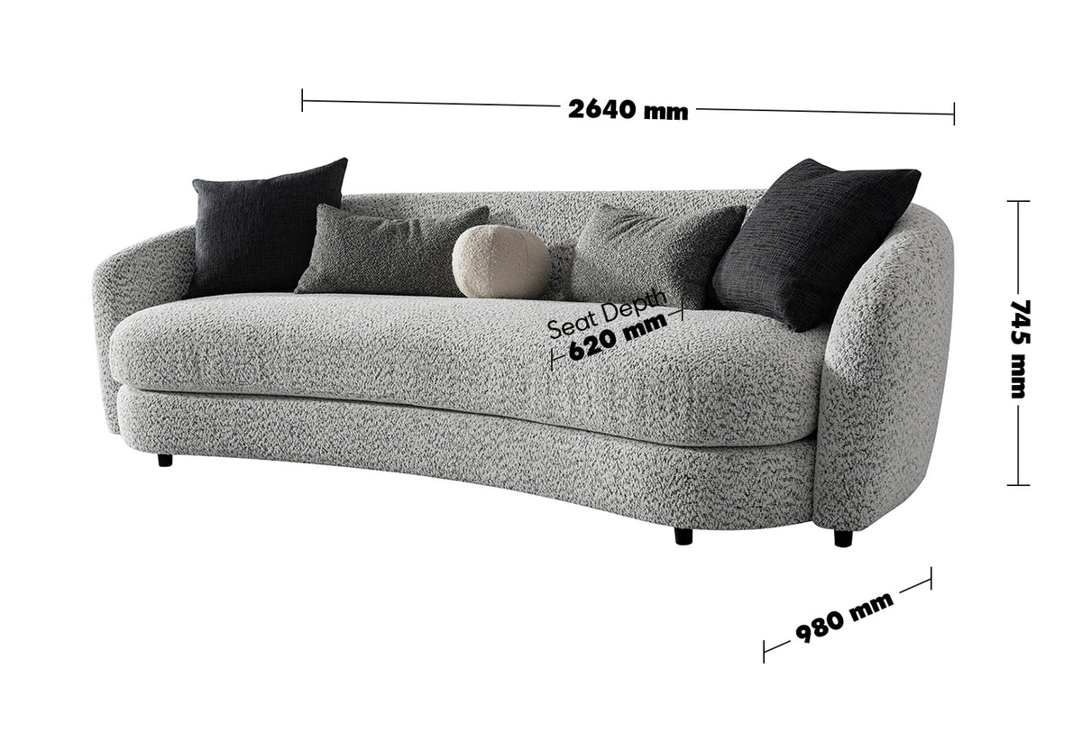 Cream Boucle Fabric 4 Seater Sofa NOVA Size Chart