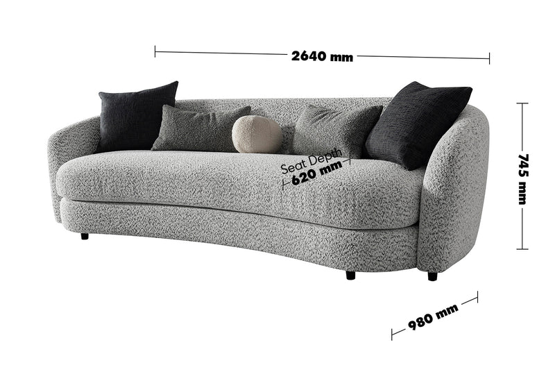 Cream Boucle Fabric 4 Seater Sofa NOVA Size Chart