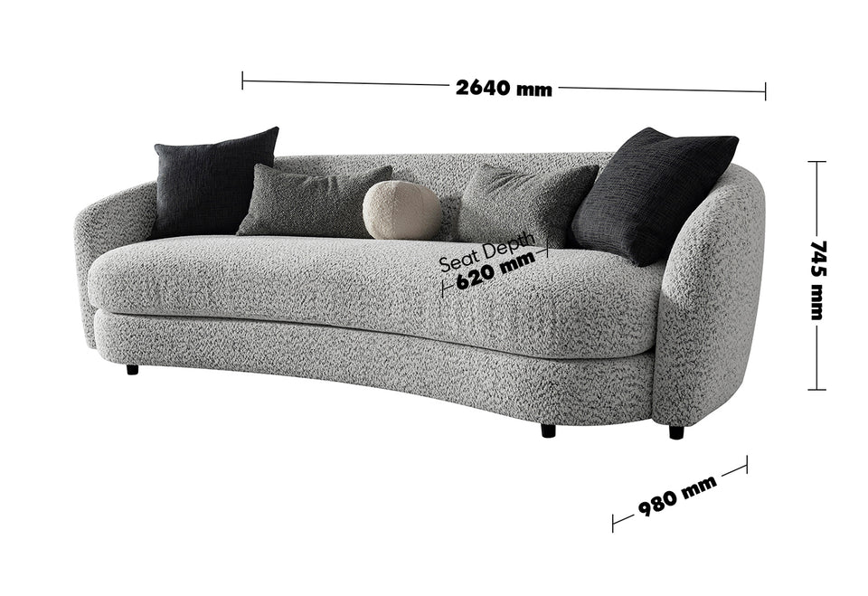 Cream Boucle Fabric 4 Seater Sofa NOVA Size Chart