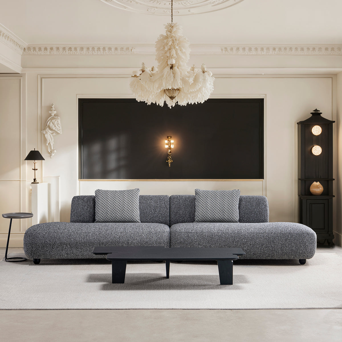 Cream boucle fabric 5 seater sofa vuum primary product view.