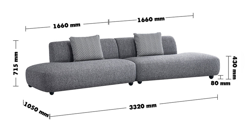 Cream Boucle Fabric 5 Seater Sofa VUUM Size Chart