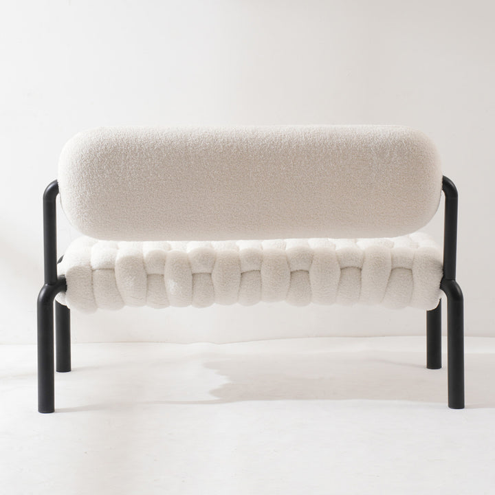 Cream boucle fabric dining bench souffle situational feels.