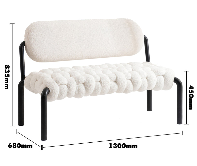 Cream Boucle Fabric Dining Bench SOUFFLE Size Chart