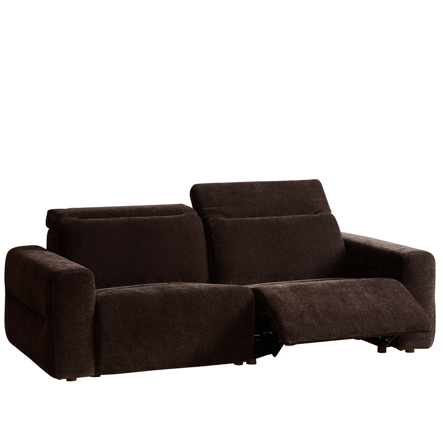 Cream chenille velvet fabric electric recliner 2 seater sofa lolo in white background.