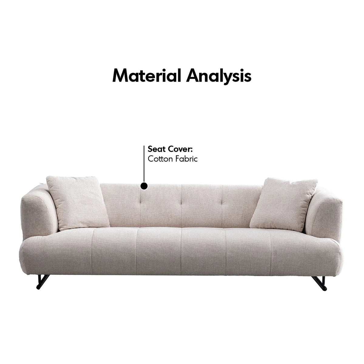 Cream cotton fabric 3 seater sofa verdo in panoramic view.