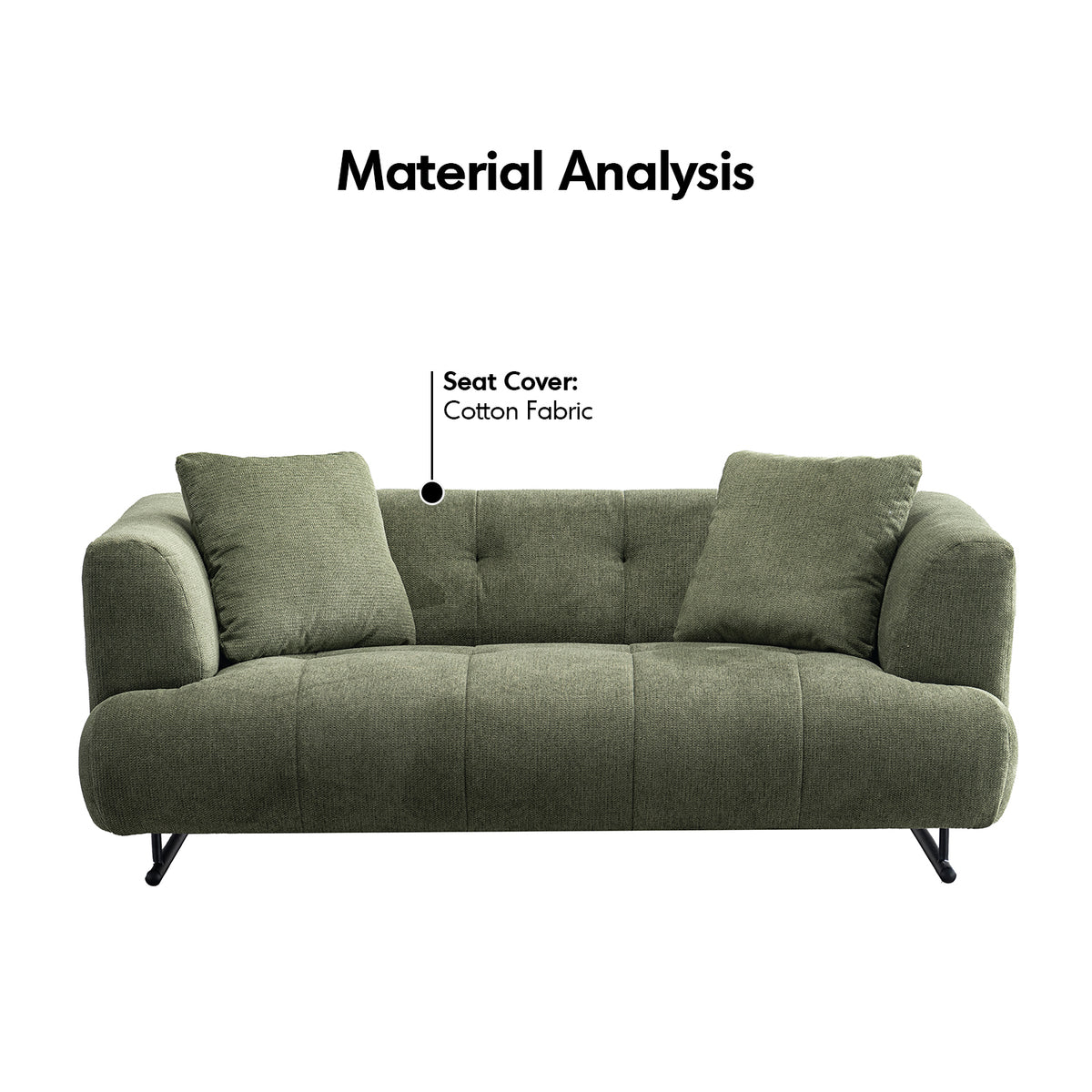 Cream cotton fabric 2 seater sofa verdo in close up details.