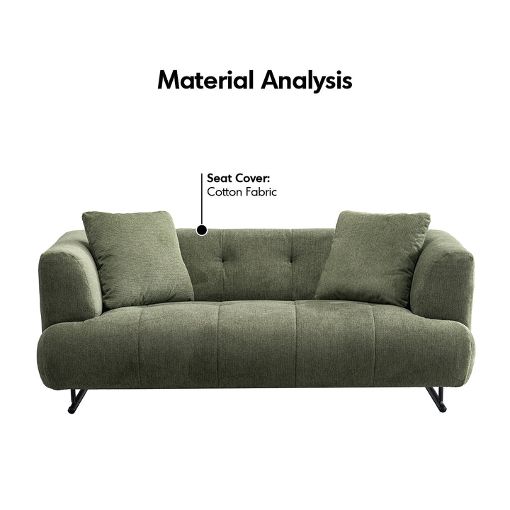 Cream cotton fabric 2 seater sofa verdo in close up details.