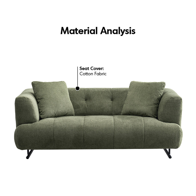 Cream cotton fabric 2 seater sofa verdo in close up details.