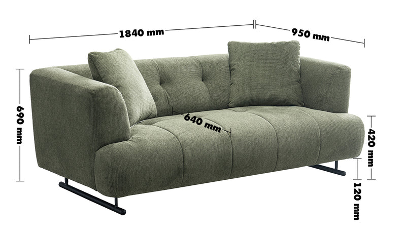 Cream Cotton Fabric 2 Seater Sofa VERDO Size Chart