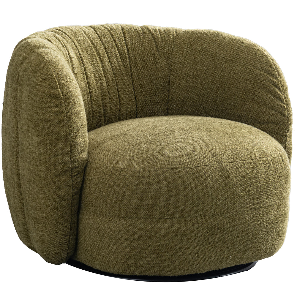 Cream linen fabric revolving 1 seater sofa olvi in white background.