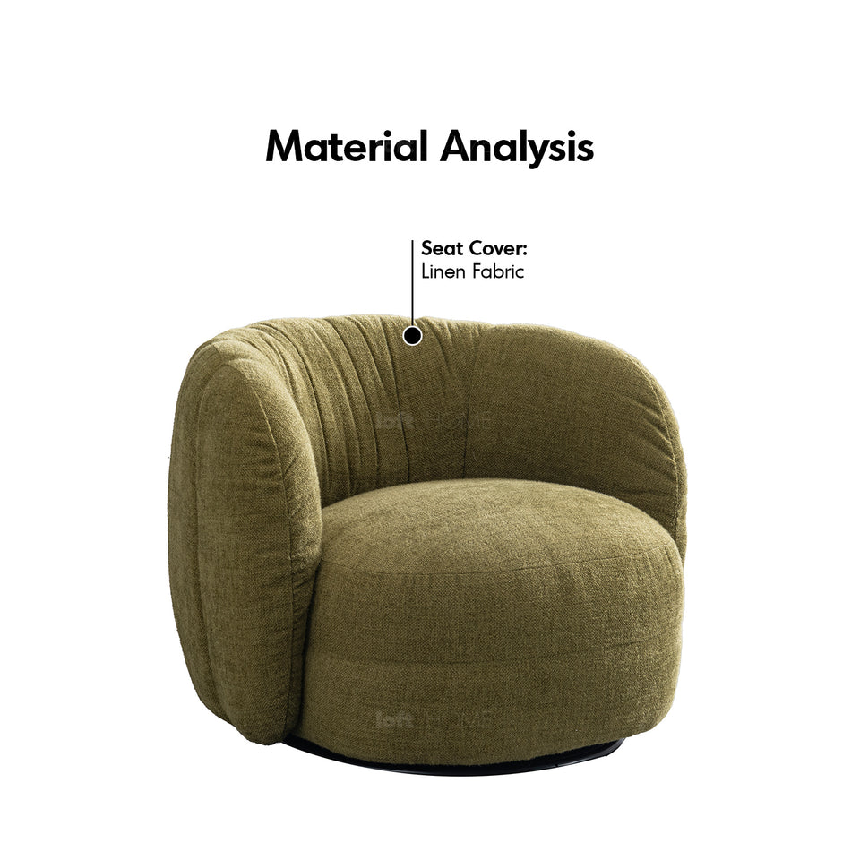 Cream linen fabric revolving 1 seater sofa olvi in details.