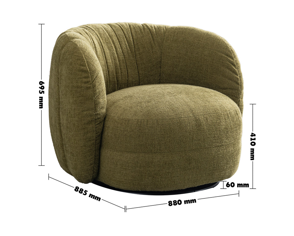 Cream Linen Fabric Revolving 1 Seater Sofa OLVI Size Chart
