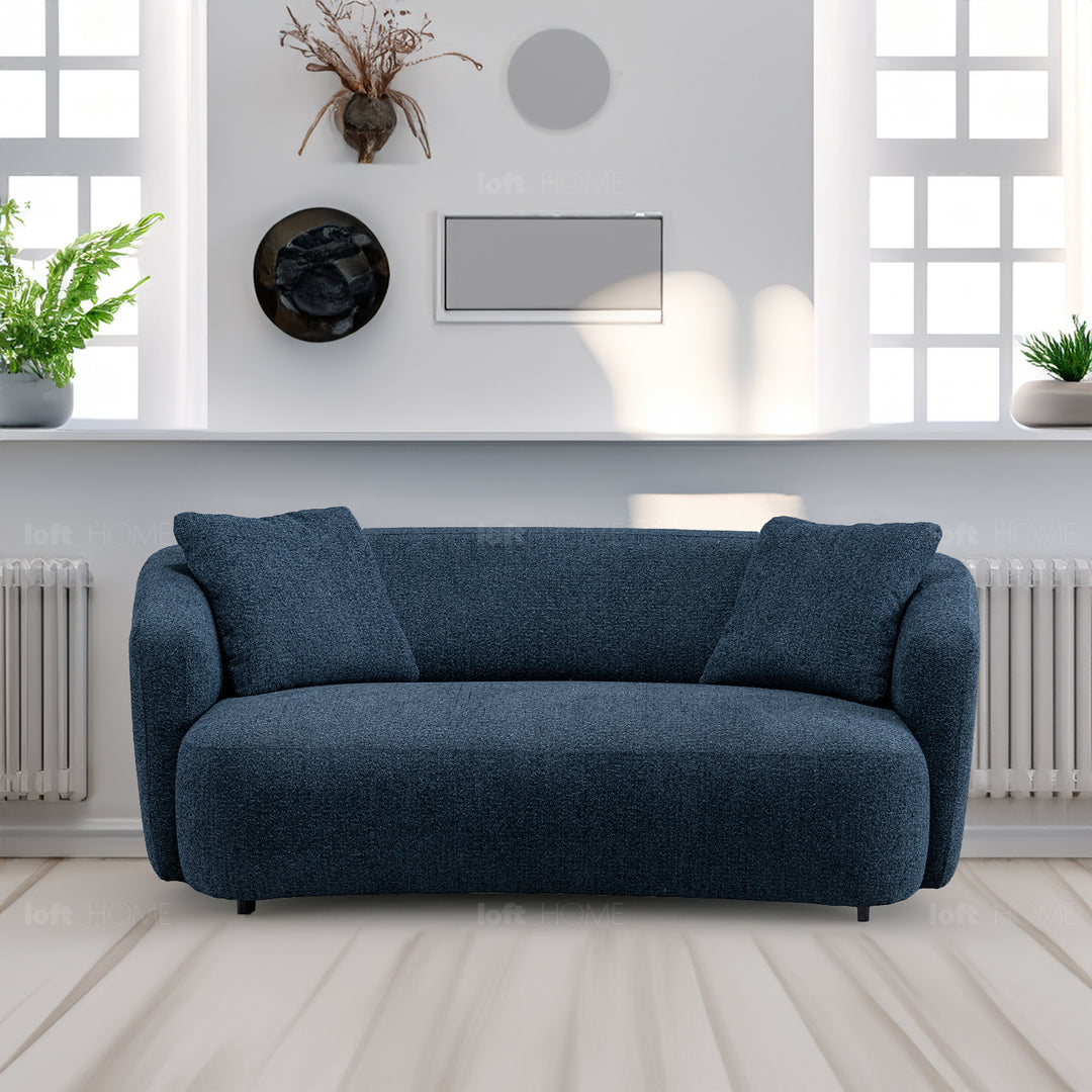 Cream mixed weave fabric 2 seater sofa navi color swatches.