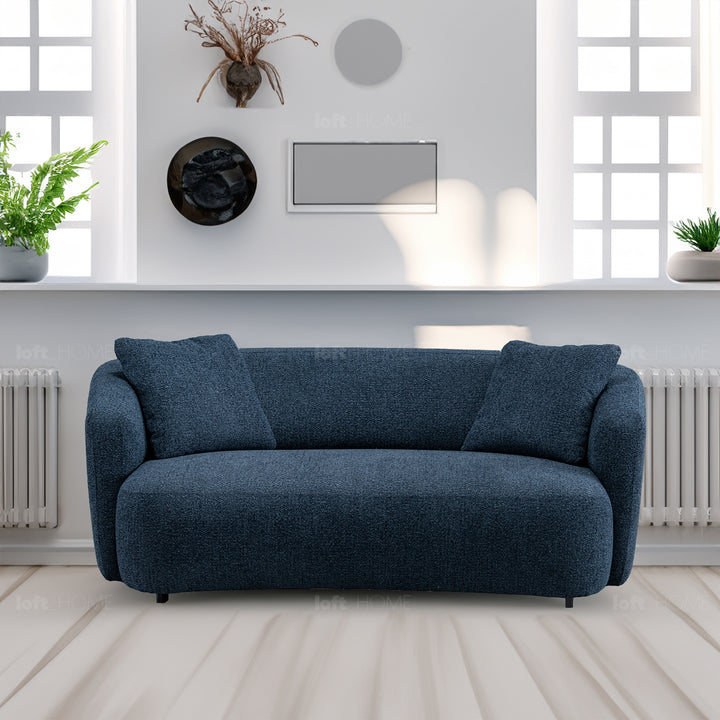 Cream mixed weave fabric 2 seater sofa navi color swatches.
