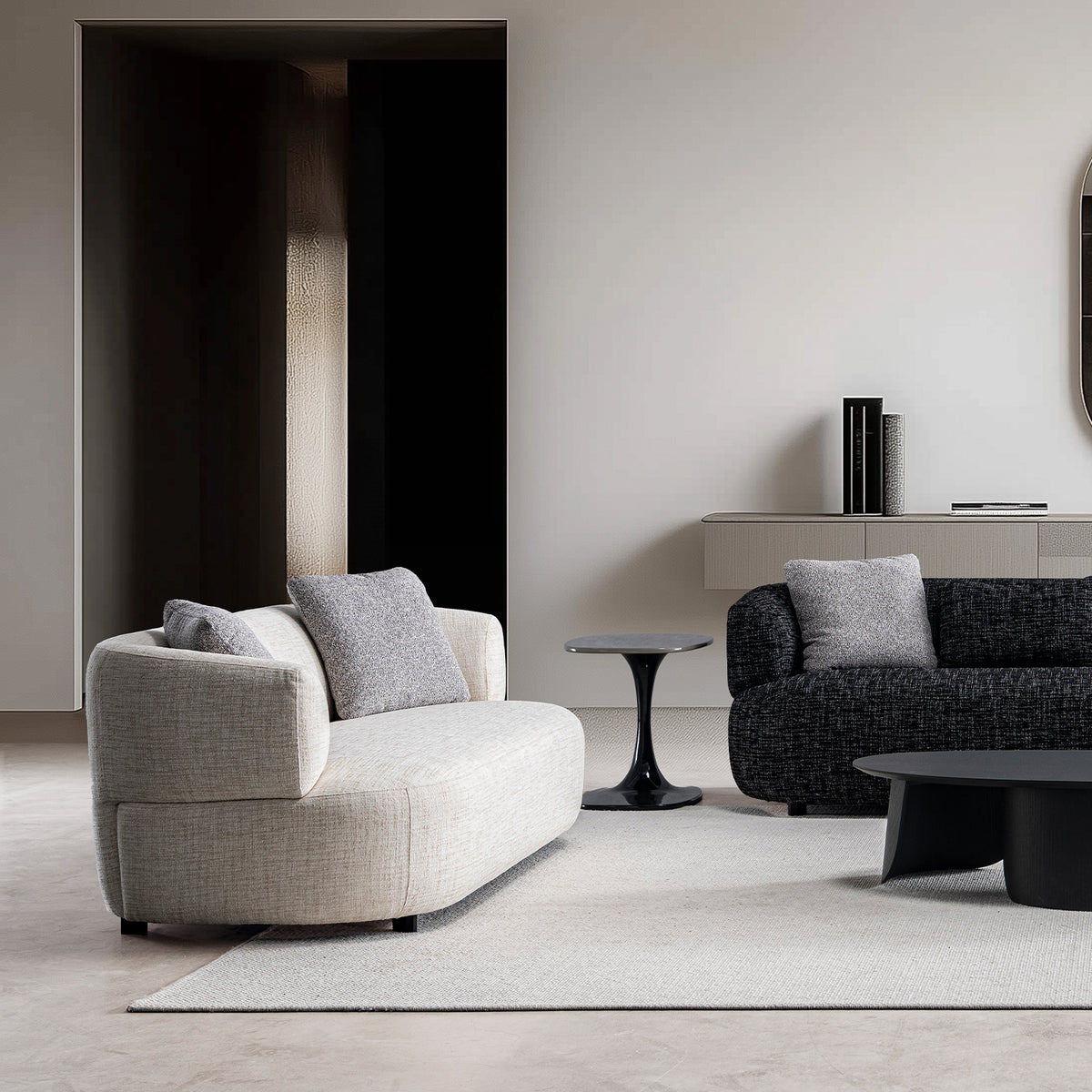Cream mixed weave fabric 2 seater sofa noiry primary product view.