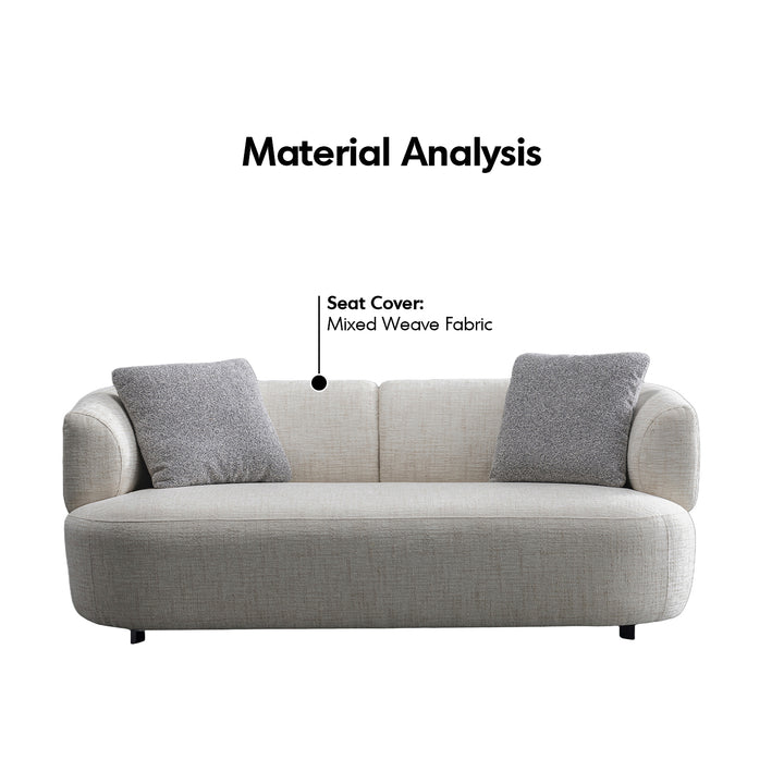 Cream mixed weave fabric 2 seater sofa noiry in details.