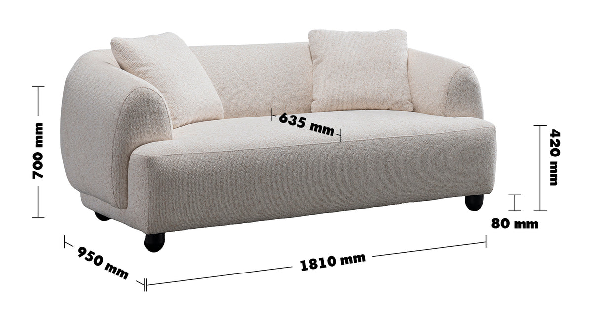 Cream Mixed Weave Fabric 2 Seater Sofa PUFFY Size Chart