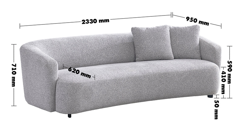Cream Mixed Weave Fabric 3 Seater Sofa NAVI Size Chart