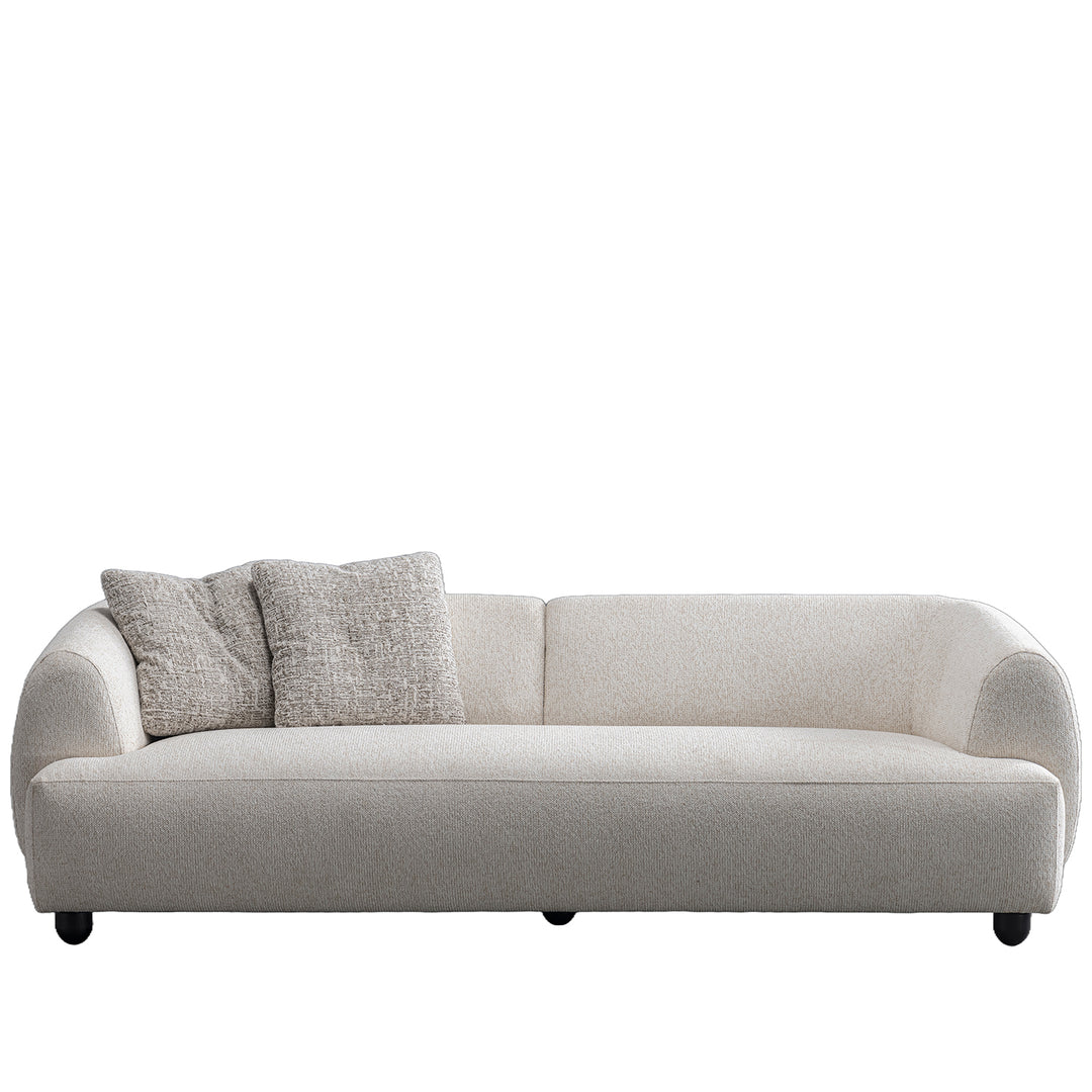 Cream mixed weave fabric 3 seater sofa puffy in white background.