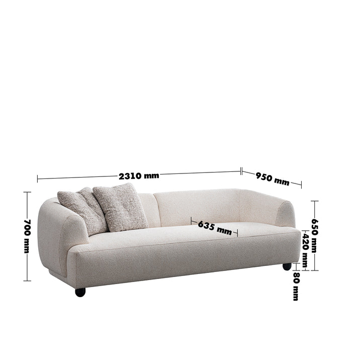 Cream mixed weave fabric 3 seater sofa puffy size charts.