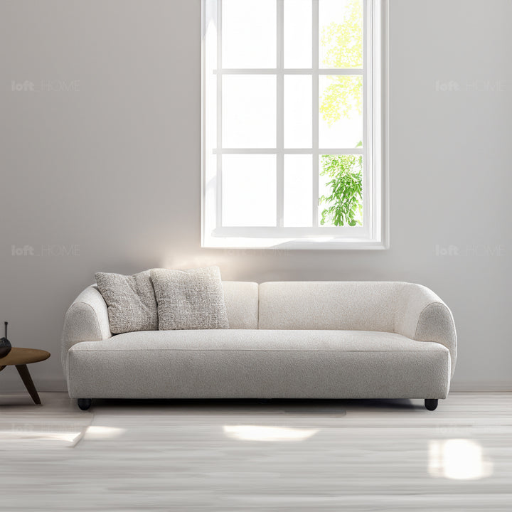 Cream mixed weave fabric 3 seater sofa puffy color swatches.