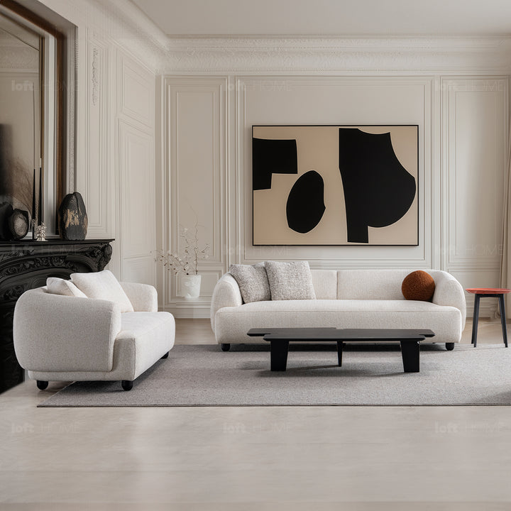 Cream mixed weave fabric 3 seater sofa puffy material variants.
