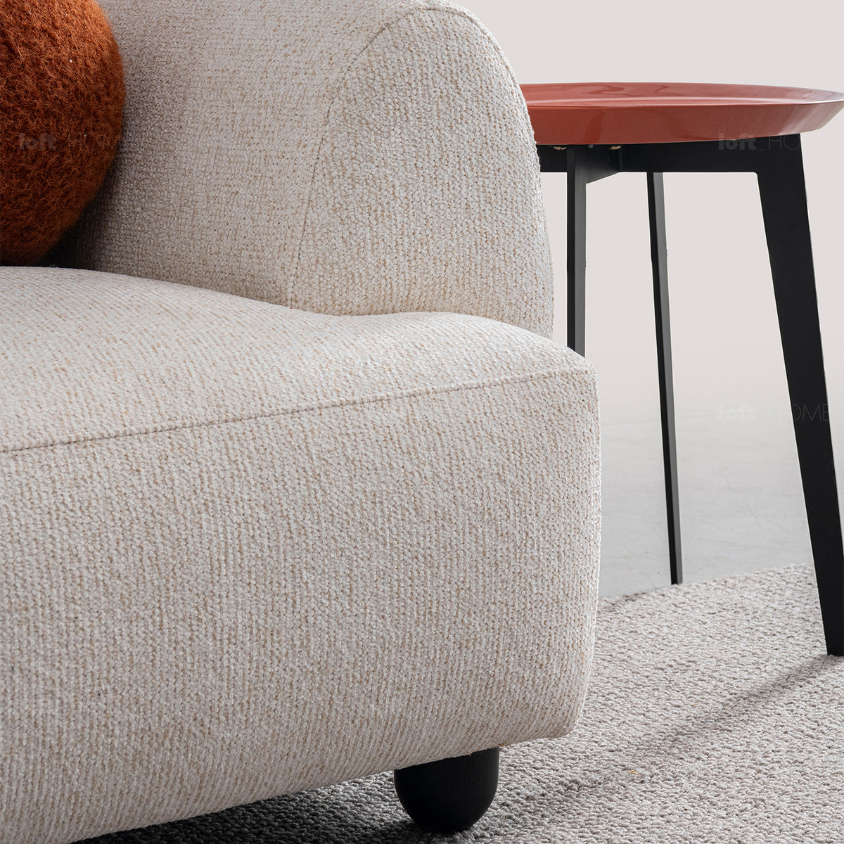 Cream mixed weave fabric 3 seater sofa puffy in real life style.