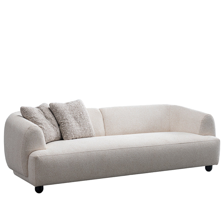 Cream mixed weave fabric 3 seater sofa puffy with context.