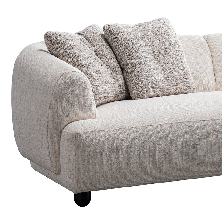 Cream mixed weave fabric 3 seater sofa puffy in close up details.