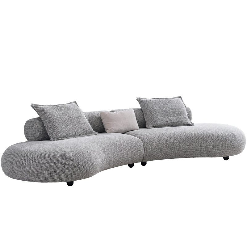 Cream mixed weave fabric 6 seater sofa curvo in real life style.