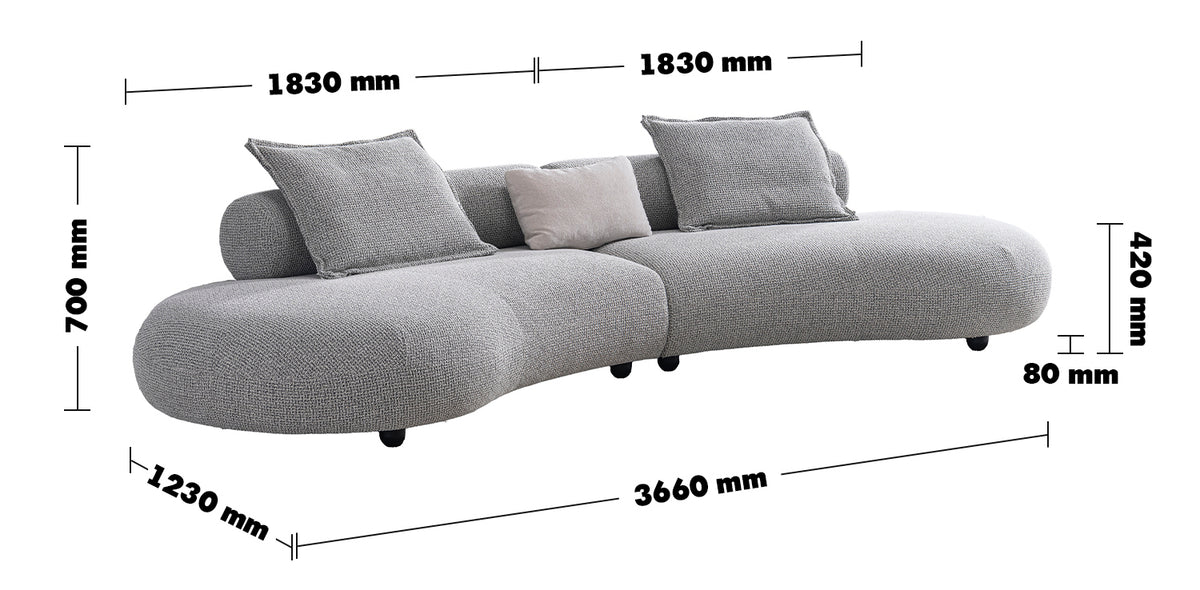 Cream Mixed Weave Fabric 6 Seater Sofa CURVO Size Chart