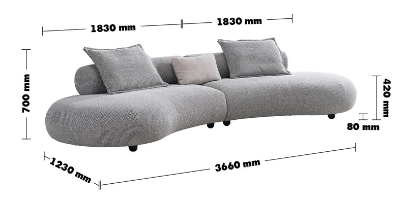 Cream Mixed Weave Fabric 6 Seater Sofa CURVO Size Chart