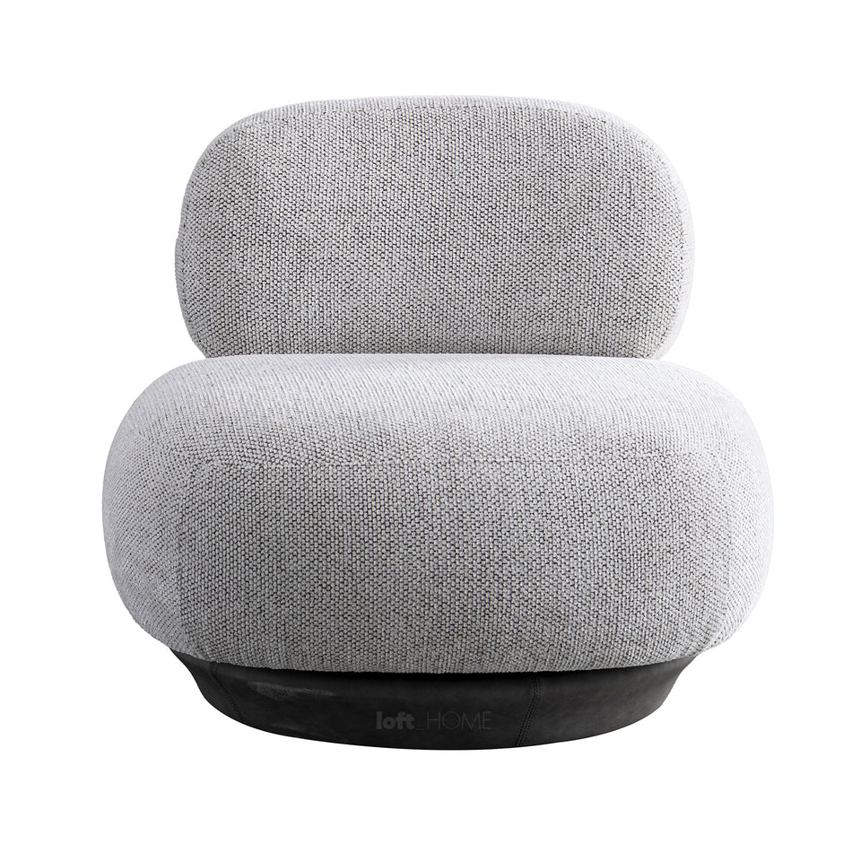 Cream mixed weave fabric revolving 1 seater sofa bixy in close up details.