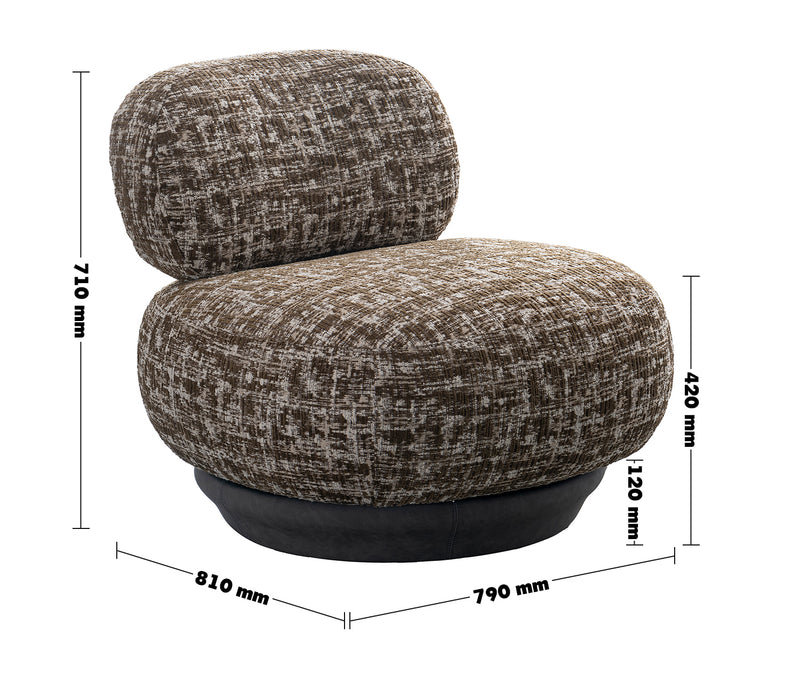 Cream Mixed Weave Fabric Revolving 1 Seater Sofa BIXY Size Chart
