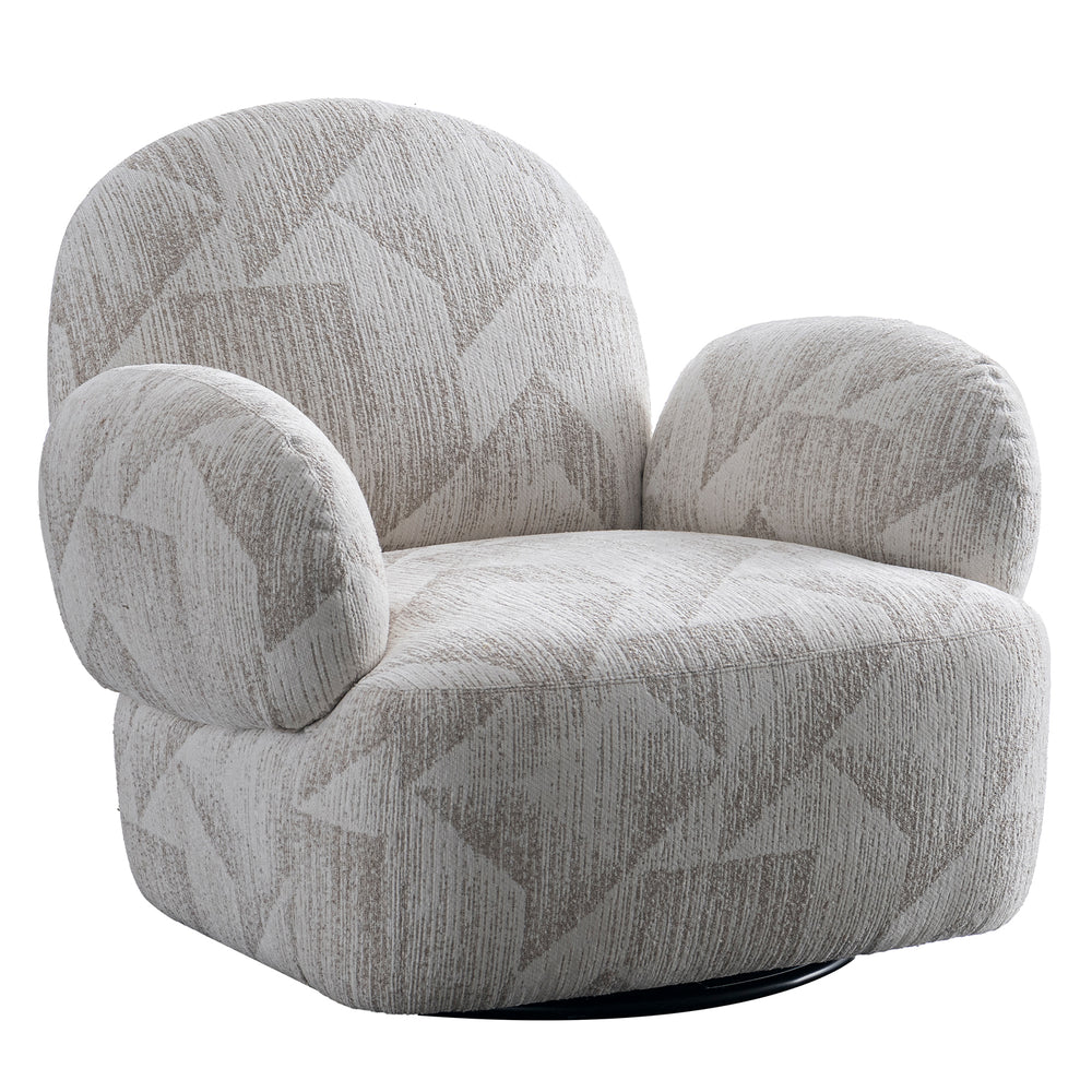 Cream mixed weave fabric revolving 1 seater sofa pomu in white background.