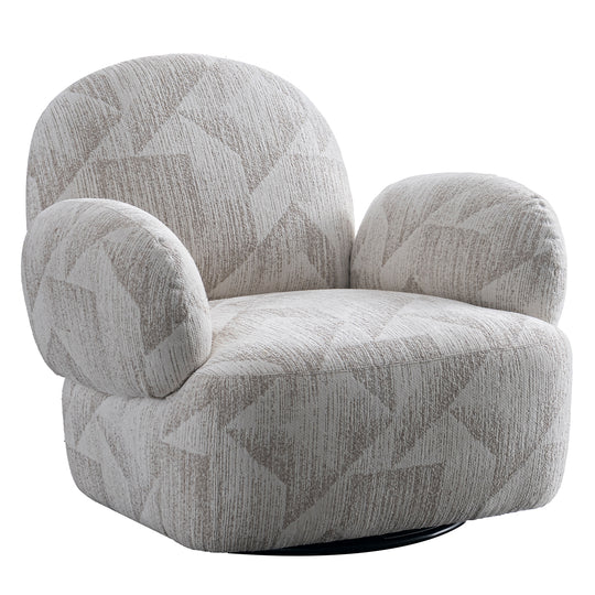 Cream mixed weave fabric revolving 1 seater sofa pomu in white background.