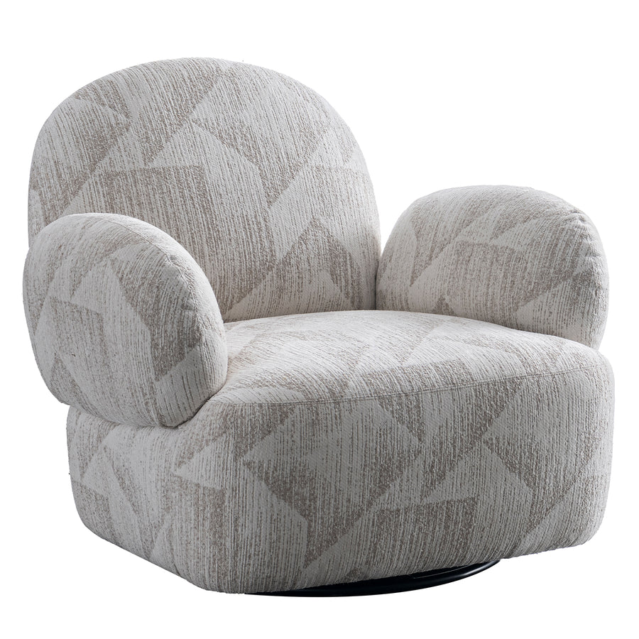 Cream mixed weave fabric revolving 1 seater sofa pomu in white background.