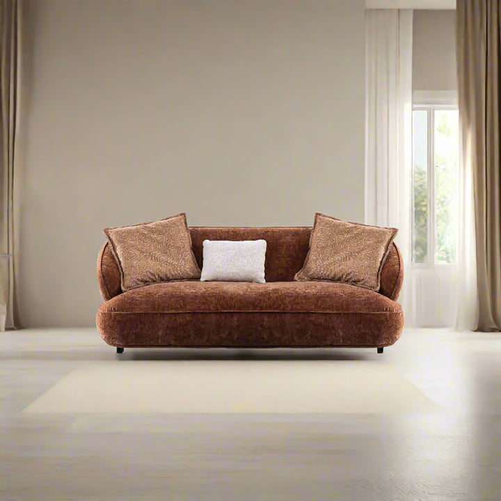 Cream velvet fabric 2 seater sofa cocoa color swatches.