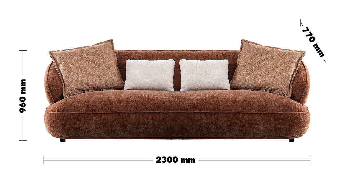Cream Velvet Fabric 3 Seater Sofa COCOA Size Chart