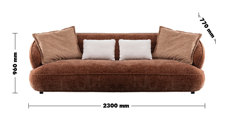Cream Velvet Fabric 3 Seater Sofa COCOA Size Chart