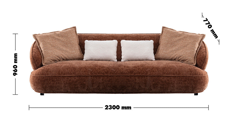 Cream Velvet Fabric 3 Seater Sofa COCOA Size Chart