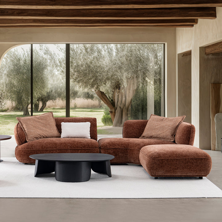 Cream velvet fabric l shape sectional sofa cocoa primary product view.