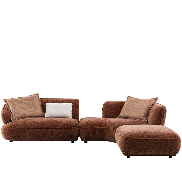 Cream velvet fabric l shape sectional sofa cocoa in white background.
