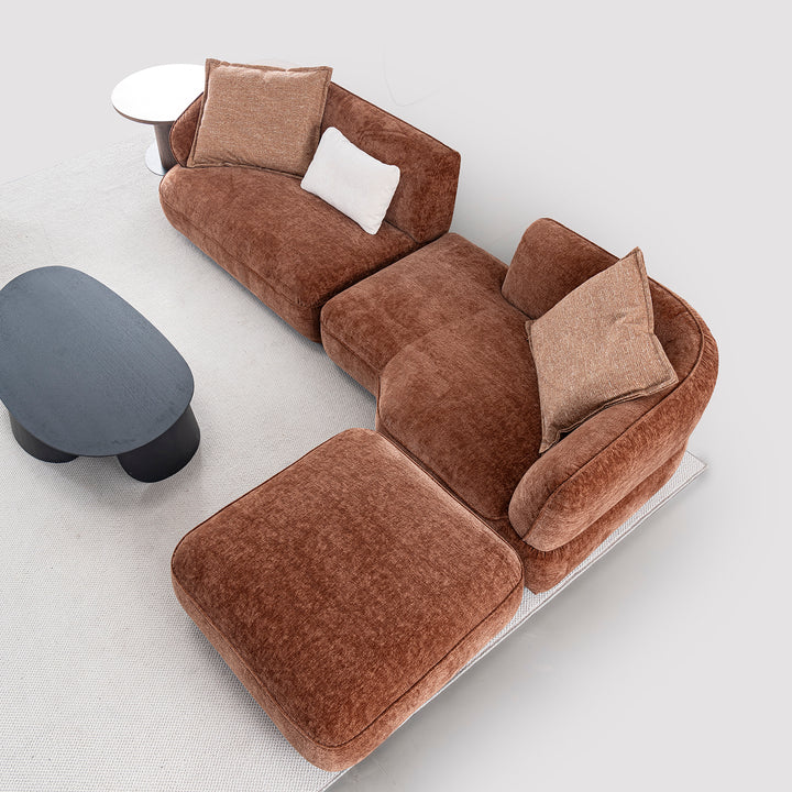 Cream velvet fabric l shape sectional sofa cocoa color swatches.