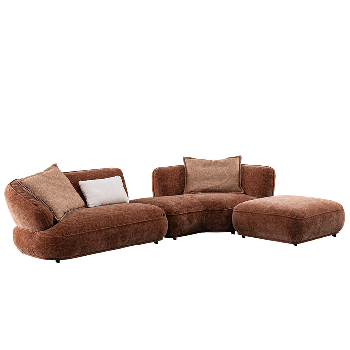 Cream velvet fabric l shape sectional sofa cocoa material variants.