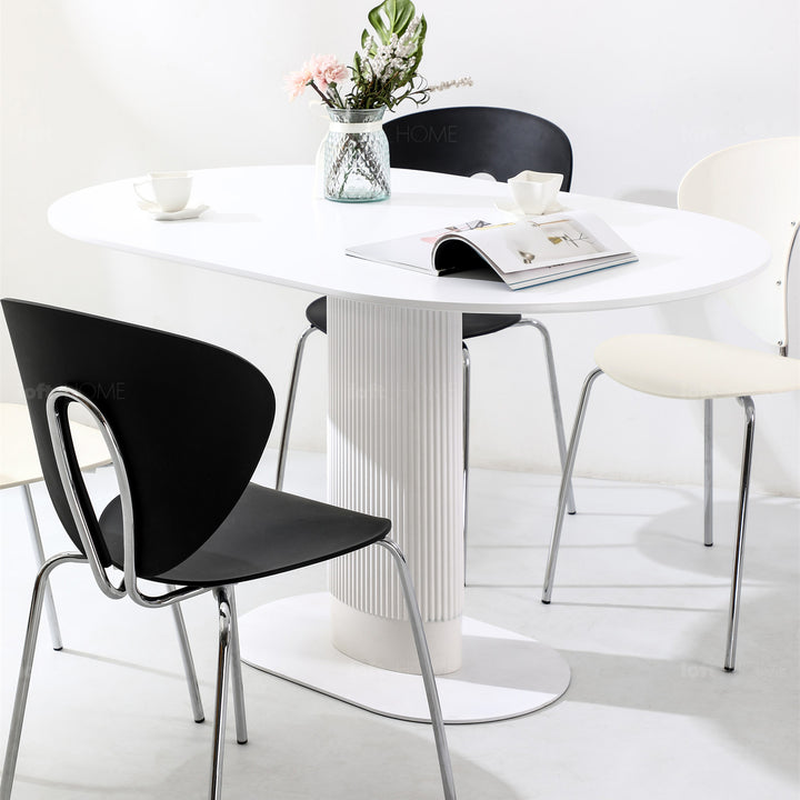 Cream wood dining table eclair conceptual design.